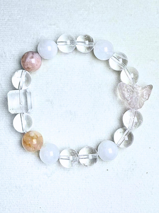 天然水晶手鍊~生命靈數2~粉晶與白水晶能量手串 10mm