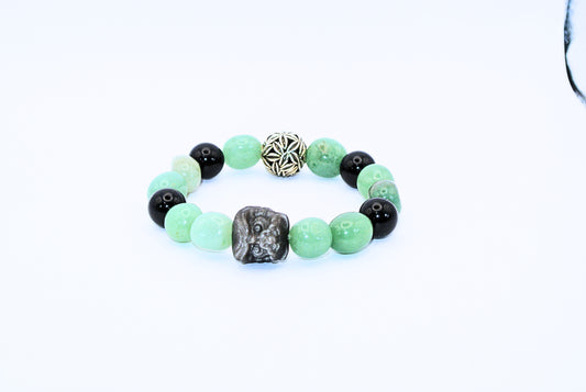 天然水晶手鍊~生命靈數4~黑曜石與東菱玉能量手串 10mm