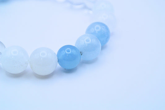 天然水晶手鍊~生命靈數5~海藍寶與白水晶能量手串 10mm